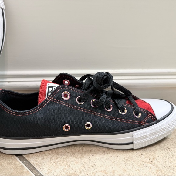 Converse Chuck Taylor All-Star Custom Black and Red Canvas Sneakers - Picture 2 of 5